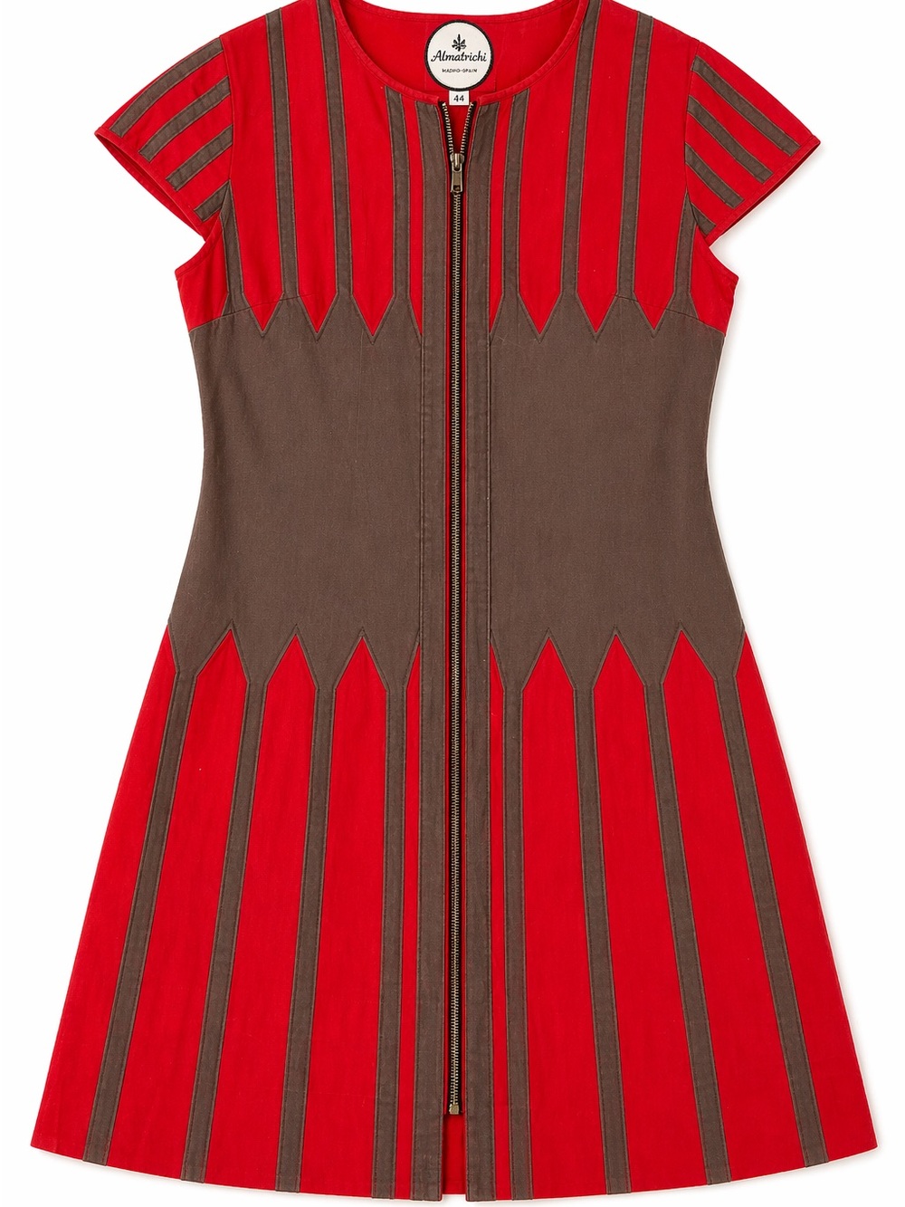 Almatrichi Madrid Red Brown Colorblock Zip Front Dress XS S Retro Mod A-Line Min